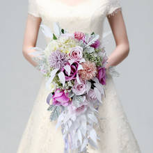 Букет невесты, держащий букет в форме капли воды, Круглый Стиль, искусственные цветы, мягкие розовые, фиолетовые Свадебные цветы 2024 - купить недорого