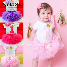 Vestido de princesa infantil, roupa de aniversário com tutu para bebês recém-nascidos, batismo, 12 meses 2024 - compre barato