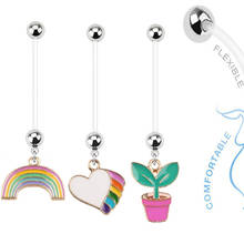 12pcs/lot Rainbow Heart Plants Pregnancy Belly Bar Maternity Button Ring Belly Flexible Barbell 22mm Piercing 2024 - buy cheap