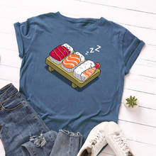 Camiseta informal 100% de algodón para mujer, camiseta divertida de Sushi con cuello redondo, camisetas de manga corta para mujer, Top W717 2024 - compra barato