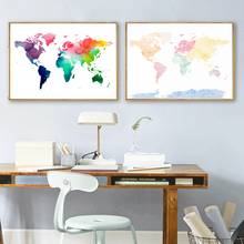 World Map Watercolor Nursery Wall Art Canvas Painting Multicolor Map illustration Posters and Prints Pictures Kids Room Decor 2024 - buy cheap