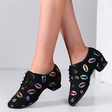 High Heel Dance Shoes Sneakers For Women Ballroom Latin Dance Shoes Kids Adult Close Toe 3/5cm Heel Training Shoes Lip Print 2024 - buy cheap