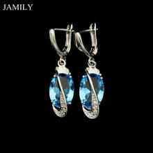 Fashion Vintage 925 Sterling Silver Drop Earrings Of Bright Sky Blue Stone White Crystal Fashion Jewelry For Women Decoration 2024 - buy cheap