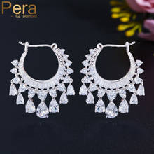 Pera Bling White Cubic Zirconia Half Circle Shape Tassel Water Drop Silver Color Dangle Earrings for Women Party Jewelry E652 2024 - buy cheap