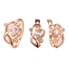 Romantic jewelry Set Rose Gold Color Jewelry Set Fashion Wedding Clear Zircon Heart Shape Design Earring+Ring Jewelry Sets 2024 - buy cheap