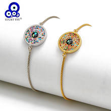 Lucky Eye Colorful Zircon Round Charm Bracelet Gold Silver Color Chain Micro Pave Evil Eye Bracelet Adjustable for Women EY6675 2024 - buy cheap