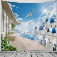 Vista mar tapeçaria psychedelic tapeçarias de suspensão de parede para casa deco sala de estar quarto arte da parede tamanho grande livre deixar cair 2024 - compre barato
