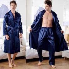 Plus Size 3XL Satin Men Robe Sleepwear Long Sleeve Kimono Gown Silky Soft Bathrobe Gown Male Loose Nightwear Causal Home Wear 2024 - buy cheap