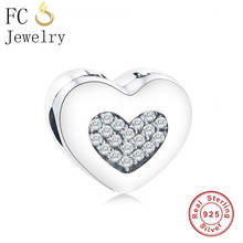 FC Jewelry Fit Original Brand Charm Bracelet Pulsera 925 Sterling Silver Stopper Charm Bead Heart CZ Lock Clip Berloque 2019 2024 - buy cheap