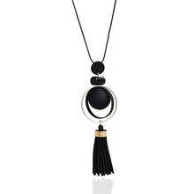 Colar longo de flanela preto simples com borlas, colar circular para mulheres e meninas com pingente de miçangas, acessórios de joias 2024 - compre barato