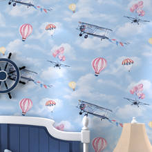 Мультфильм самолет воздушный шар голубое небо белые облака детская комната обои мальчик девочка Подростковая спальня скандинавские обои 2024 - купить недорого