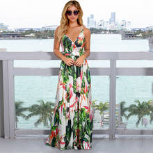 Fashion Bohemian Floral Long Dress Woman Maxi Dress Sexy Deep V-neck Print Beach Backless Dresses For Women 2021 Summer Sundress 2024 - buy cheap