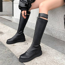 PXELENA 2020 Winter British Knee High Low Heels Boots Women Shoes Front Zipper Winter Shoes Riding Military Combat Knight Boots 2024 - buy cheap