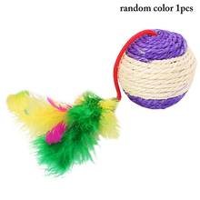 Dorakitten 1pc Sisal Cat Ball Bite Resistant Faux Feather Decor Cat Interactive Toy Kitten Chew Toy Pet Supplies Random Color 2024 - buy cheap