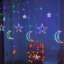 Cortinas de luz led com estrela e lua., luzes de cordão para decoração de natal, feriados, casamento, lanterna neon 220v, plugue eu. 2024 - compre barato