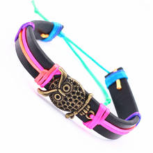 Pulseiras de coruja dgw, 9 cores, pulseira de couro trançado, braceletes de moda para mulheres e homens 2024 - compre barato