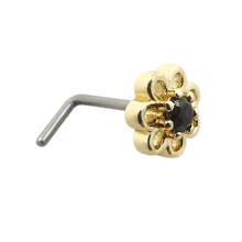 JHJT 20G Flower Nose Studs Piercing G23 Titanium Cubic Zirconia L Shaped Gold Nose Ring Piercing Jewelry 2024 - buy cheap