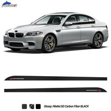 Adesivo de fibra de carbono para bmw, 2 peças, para porta de carro, listras laterais, adesivo m performance 5d, decalque de vinil, acessórios para bmw m5, f10, f90, e60, e61 2024 - compre barato