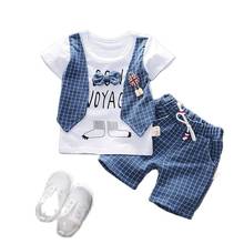 Conjuntos de ropa de verano para bebés, camiseta con lazo de celosía de dibujos animados y pantalones cortos, conjunto de 2 piezas 2024 - compra barato