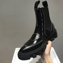 Botas de couro genuíno costura femininas, saltos grossos, cano médio e antiderrapantes da moda para primavera, outono e inverno 2021 2024 - compre barato