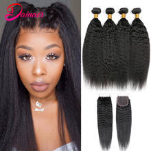 Kinky Straight Bundles With Closure Brazilian Hair Weave Bundles With Lace Closure 4x4 Virgin Human Hair Bundle With Closure 2024 - buy cheap