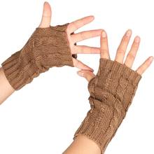 Women Solid Color Winter Gloves Half Finger Thumb Hole Gloves Gants Femme Knitted Wrist Arm Warmer Gloves 2024 - buy cheap