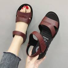 Female Summer Shoes Women Leather Casual PU Hook Loop Soft Bottom Walking Shoes women comfortable old shoes mother flat sandals 2024 - buy cheap