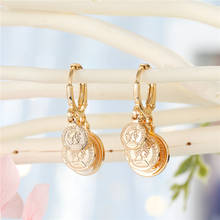 1Pair New Vintage Beauty Head Coin Hoop Earrings For Women Gold Metal Color Multilayer Round Tassel Stud Earrings Jewelry 2024 - buy cheap