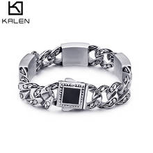 Kalen-pulsera de acero inoxidable 2020 para hombre, cadena redonda, 220mm, tallada, simétrica, cuadrada, Punk, joyería 2024 - compra barato