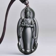 Colgante de jade Natural hetiano tallado A mano, collar de jade verde, guan yin negro, Jadeíta única 2024 - compra barato