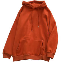 New Winter Coat Preppy Style Hoody Women Sweatshirt Fleece Solid Color Pullovers Drop-shoulder Loose Hooded Orange 2024 - buy cheap