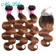 Ombre Human Hair Bundles with Closure Ombre Indian Hair Weave 3 Bundles with Closure 1b/30 Brown Body Wave Bundles with Closure 2024 - buy cheap