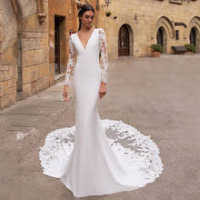 Свадебное платье с длинным рукавом и V-образным вырезом 2024 - купить недорого