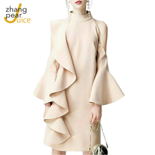 Women Sexy Off Shoulder Dress Ladies Ruffle Party Club Dress Elegant Stand Collar Women Solid Midi Dresses 2024 - buy cheap