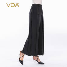 VOA Silk 30m/m Black Heavy Side Zipper Yoke Pleated Stitching Arch Stitch Craft Wide Leg Skirt Pants KE112 2024 - buy cheap