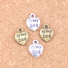 Pingentes antigos de 13x10mm, pingentes corações amor de meu cachorro, joias vintage de prata tibetana, faça você mesmo para pulseira colar 2024 - compre barato