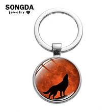 SONGDA Howling Wolf Blood Moon Keychain Transparent Photo Glass Dome Charm Car Key Chain Wild Animal Key Ring Holder Men Jewelry 2024 - buy cheap