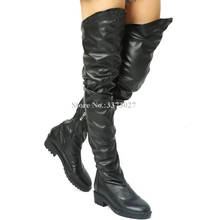 Fashion Black Leather Pleated Flat Long Boots Women Comfortable Platform Over the Knee Boots Lady Best Design Knight Boots 2024 - buy cheap