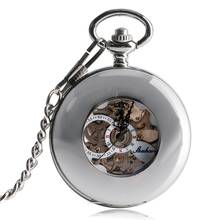 Reloj de bolsillo mecánico automático de plata lisa, colgante Steampunk, cadena, pretina, reloj, los mejores regalos 2024 - compra barato