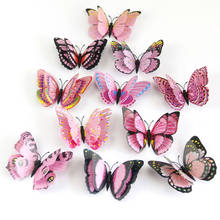 12 шт./компл. многоцветные двухслойные 3D бабочки с крыльями, настенные наклейки, декор для комнаты, ПВХ бабочки, магнитные наклейки на холодильник 2024 - купить недорого
