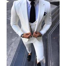 Trajes de graduación ajustados blancos para hombres con chaleco de doble botonadura, esmoquin de boda de 3 piezas, chaqueta masculina de moda, pantalones 2021 2024 - compra barato