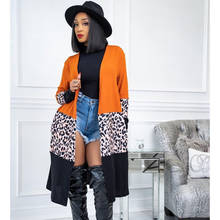 Primavera leopardo camuflagem retalhos fino cardigan longo casaco feminino 2021 grandes dimensões bolsos streetwear casual outerwear femme veste 2024 - compre barato