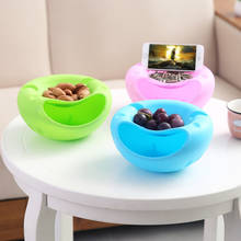 Lazy Snack Bowl Plastic Double-Layer Snack Storage Box Bowl Fruit Bowl And Mobile Phone Bracket 2024 - compre barato