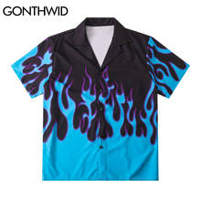 GONTHWID Hawaiian Beach Shirts Hip Hop Fire Flame Casual Button Shirt Mens Summer Fashion Short Sleeve Holiday Party Blouse Tops 2024 - buy cheap