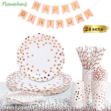 Thicken Golden Dots Disposable Tableware Set Birthday Party Decorations Party Supplies Wedding Picnic Paper Plates Baby Shower 2024 - buy cheap