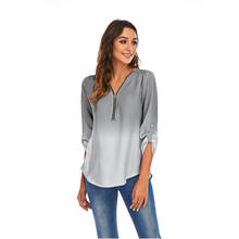 2022 Autumn Summer Casual Blouse Women Top And Blouse Women Shirt Long Sleeve Grey Solid V-Neck Chiffon Shirt 2024 - buy cheap