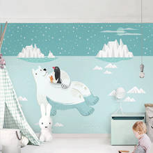 Papel de parede personalizado 3d figuras de pinguim urso polar iceberg mural de parede para quarto infantil adesivo à prova d'água 2024 - compre barato