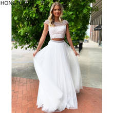 HONGFUYU-vestidos blancos de dos piezas para fiesta de graduación, con perlas, largos de cristal, elegantes, de gala, de tul, de noche 2024 - compra barato