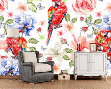 Papel de parede Flowers and parrot watercolor 3d wallpaper mural,living room sofa TV wall bedroom wall papers home decor 2024 - buy cheap