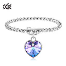 CDE Women Stainless Steel Bracelet Jewelry with Crystal Purple Heart Charm Fashion Bracelet Valentine's Day Gifts 2024 - buy cheap